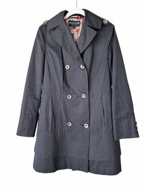 Simon Chang Black Double-Breasted Trench Coat – Size 8